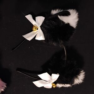 Black and White Furry Headband with Bow